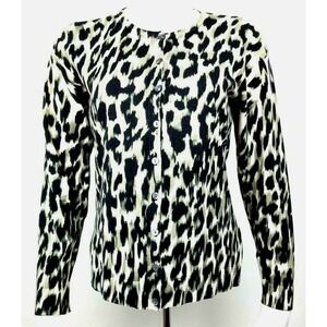 August Silk Leopard Print Cardigan Black Womens Button Down Sweater PS Crew